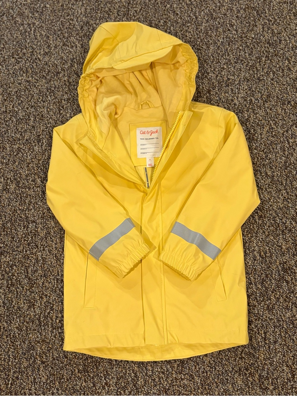 Cat & Jack Kids Yellow Rain Coat Hooded Water Resistant Reflective Jacket 3T